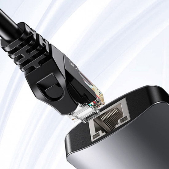 Yesido Docking Station (HB15) Type C to 2x USB, USB C, SD/TF Card, RJ45, 1000Mbps, Plug & Play Gray