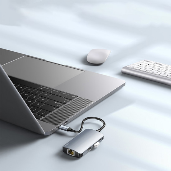 Yesido Docking Station (HB15) Type C to 2x USB, USB C, SD/TF Card, RJ45, 1000Mbps, Plug & Play Gray