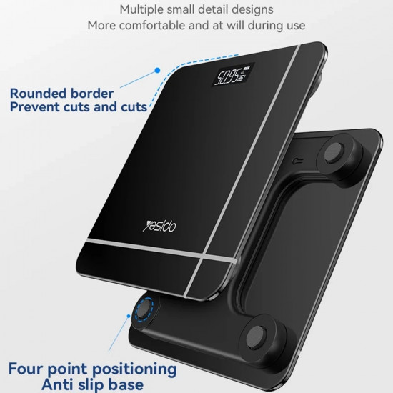 Yesido Digital Scale Body Weight (MG09) LED Display, Tempered Glass, 5 150kg Black