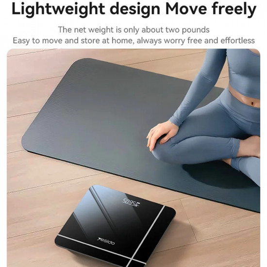 Yesido Digital Scale Body Weight (MG09) LED Display, Tempered Glass, 5 150kg Black