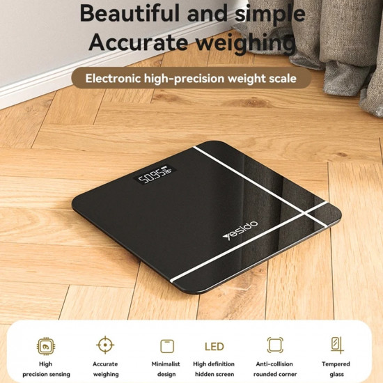 Yesido Digital Scale Body Weight (MG09) LED Display, Tempered Glass, 5 150kg Black