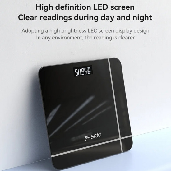 Yesido Digital Scale Body Weight (MG10) LED Display, Tempered Glass, 5 150kg Black