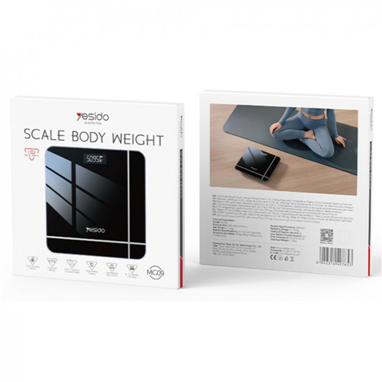 Yesido Digital Scale Body Weight (MG10) LED Display, Tempered Glass, 5 150kg Black