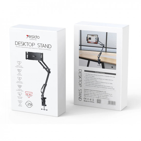 Yesido Desk Holder (C296) Lazy Man Stand, for 4 12.9inch Devices, Multi directional Folding Shaft Black
