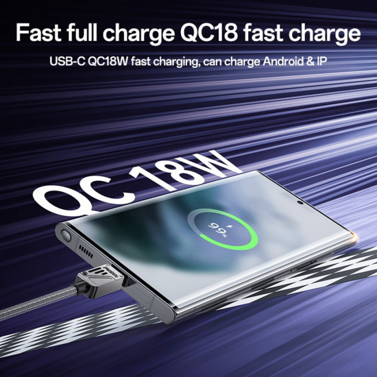 Yesido Data Cable (CA135C) USB to Type C, Fast Charging, QC18W, 3A, 480Mbps, CarPlay Compatible, Zinc Alloy, 1.2m Black