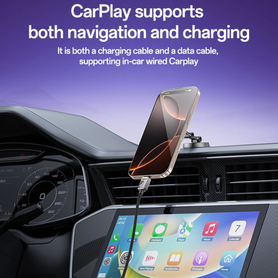 Yesido Data Cable (CA135C) USB to Type C, Fast Charging, QC18W, 3A, 480Mbps, CarPlay Compatible, Zinc Alloy, 1.2m Black