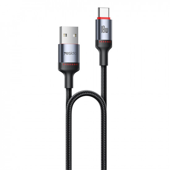 Yesido Data Cable (CA183) Type C to Type C, Fast Charging, 60W, 3A, 480Mbps, Aluminum Alloy, 2m Black