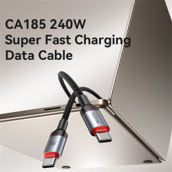 Yesido Data Cable (CA185) Type C to Type C, Fast Charging, 480Mbps, 240W, 48V/5A, E Mark Chip, Nylon Braided, 1.2m Black