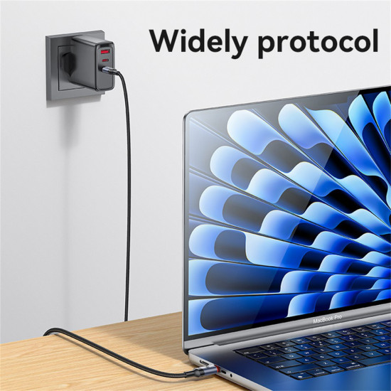 Yesido Data Cable (CA185) Type C to Type C, Fast Charging, 480Mbps, 240W, 48V/5A, E Mark Chip, Nylon Braided, 1.2m Black