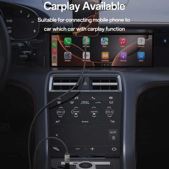 Yesido Data Cable (CA196) Type C to Type C, Fast Charging, 480Mbps, PD60W, CarPlay Compatible, Zinc Alloy, 1.2m Black