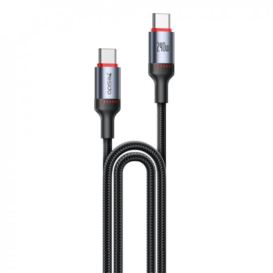 Yesido Data Cable (CA186) Type C to Type C, Fast Charging, 480Mbps, 240W, 48V/5A, E Mark Chip, Nylon Braided, 2m Black