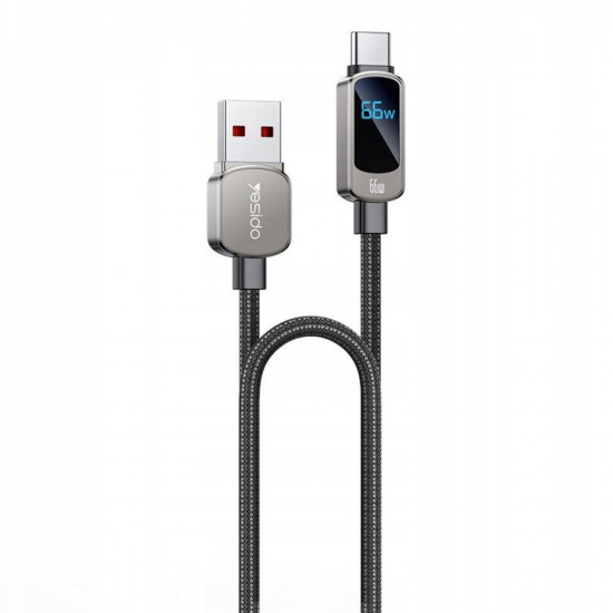 Yesido Data Cable (CA128C) with LED Power Display, USB to Type C, Fast Charge, 66W, 5A, 480Mbps, 1.2m Black Yesido Data Cable (CA128C) with LED Power Display, USB to Type C, Fast Charge, 66W, 5A, 480Mbps, 1.2m Black