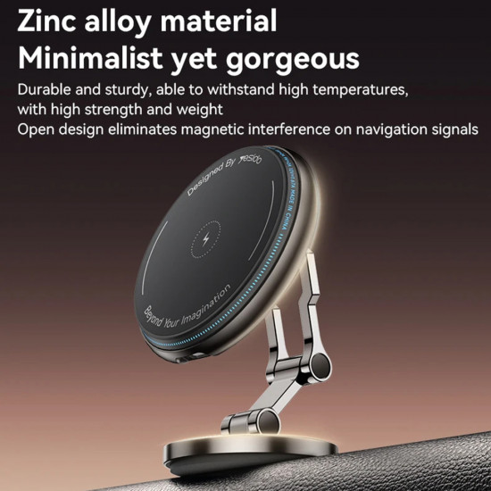 Yesido Car Holder with Wireless Charging (C306) for Dashboard, Three Axis Support, Anti Shake, Zinc Alloy, 15W Black Yesido Car Holder with Wireless Charging (C306) for Dashboard, Three Axis Support, Anti Shake, Zinc Alloy, 15W Black