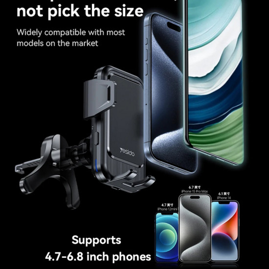 Yesido Car Holder with Wireless Charging (C312) for Air Vent, Automatic Clip, Smart Induction, 15W, 4.7 6.8inch Black Yesido Car Holder with Wireless Charging (C312) for Air Vent, Automatic Clip, Smart Induction, 15W, 4.7 6.8inch Black