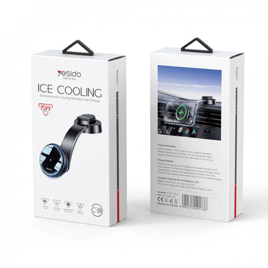 Yesido Car Holder with Wireless Charging (C311) for Dash, Semiconductor, Powerful Cooling, 2x Ambient Lights, 15W Black