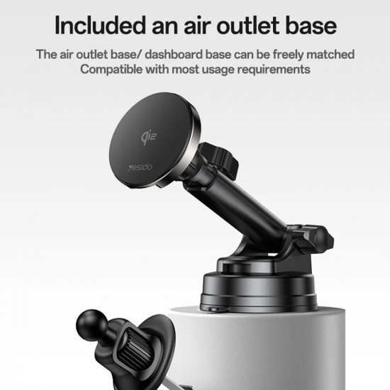 Yesido Car Holder with Wireless Charging (DS30) for Dashboard, Type C, 15W, Qi2.0 Black Yesido Car Holder with Wireless Charging (DS30) for Dashboard, Type C, 15W, Qi2.0 Black