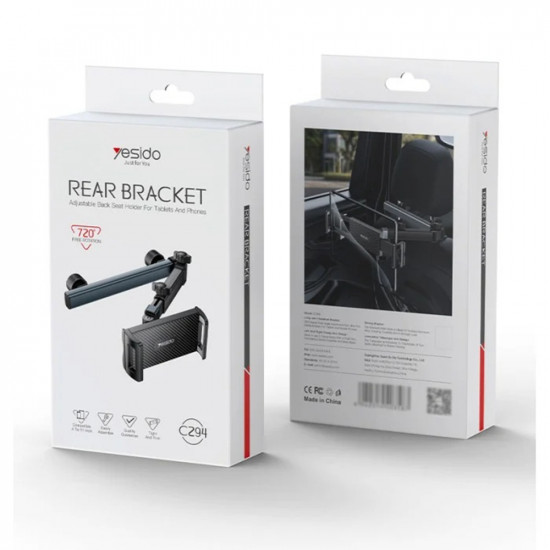 Yesido Car Holder (C294) for Headrest, 360, Telescopic, Extra Wide Clamping Arm, 4.7 13inch Devices Black