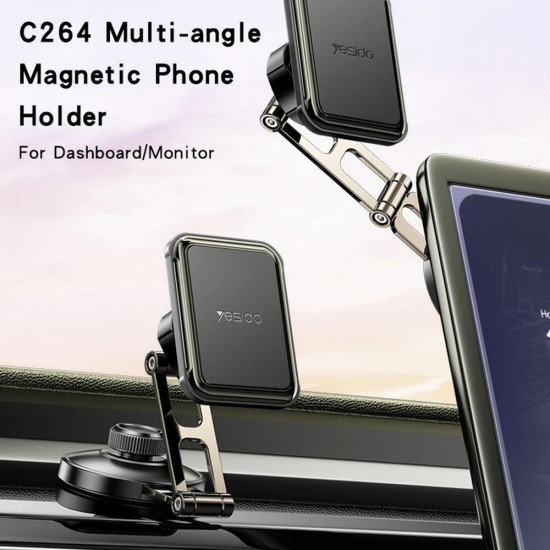 Yesido Car Holder (C264) Magnetic, for Dashboard/Windshield, 360°, Folding Clamp Arm, Zinc Alloy Black