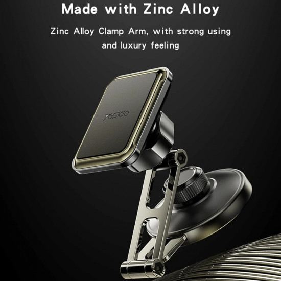 Yesido Car Holder (C264) Magnetic, for Dashboard/Windshield, 360°, Folding Clamp Arm, Zinc Alloy Black