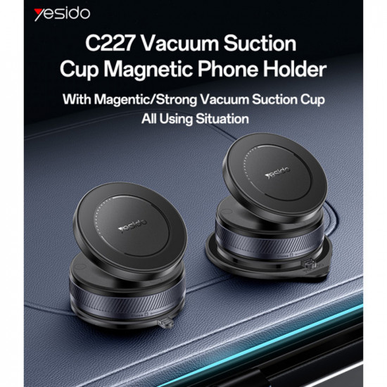 Yesido Car Holder (C227) Magnetic Vacuum Suction Cup, for Dashboard, 360, 16N, Universal Black