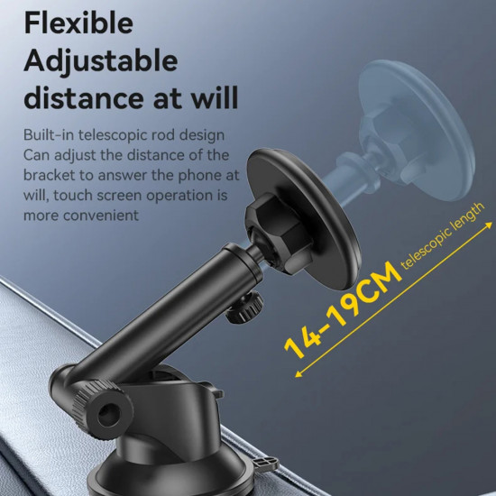 Yesido Car Holder (C269) Magnetic, for Dashboard, Bionic Suction Cup, Telescopic Arm, 360, Universal Black