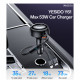 Yesido Car Charger (Y61) with 2x Telescopic Retractable Cable Type C/Lightning, Fast Charging, USB A, 53W Black