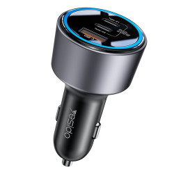 Yesido Car Charger (Y59) 2x Type C, USB A, 200W, Fast Charging, Multi Protection, Built in Colorful Light Black