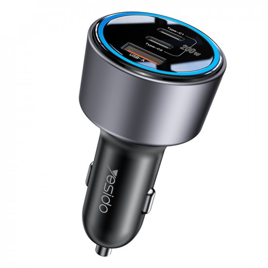 Yesido Car Charger (Y59) 2x Type C, USB A, 200W, Fast Charging, Multi Protection, Built in Colorful Light Black Yesido Car Charger (Y59) 2x Type C, USB A, 200W, Fast Charging, Multi Protection, Built in Colorful Light Black