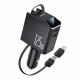 Yesido 4in1 Car Charger (Y71) with Type C Retractable Cable + Lightning Adapter, Dual Port USB A + Type C, 125W, LED Display Black