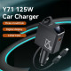 Yesido 4in1 Car Charger (Y71) with Type C Retractable Cable + Lightning Adapter, Dual Port USB A + Type C, 125W, LED Display Black