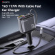 Yesido 4in1 Car Charger (Y63) with 2x Retractable Cable, LED Ambient Light, Fast Charging, 117W Grey