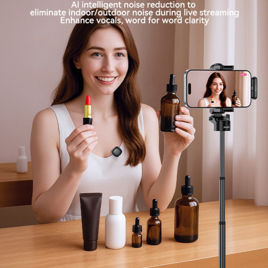 Yesido (2 pack) Wireless Lavalier Microphones (KR21) 3in1 Receiver, Type C, AI Noise Reduction, 98dB SNR, 2.4GHz Black