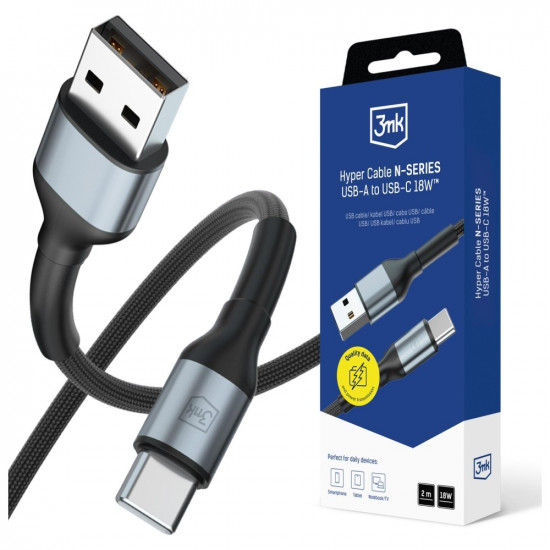 Kabel 3MK Hyper Cable N-SERIES USB-A do   USB-C 2m 9V/2A 18W czarny
