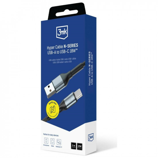 Kabel 3MK Hyper Cable N-SERIES USB-A do   USB-C 2m 9V/2A 18W czarny