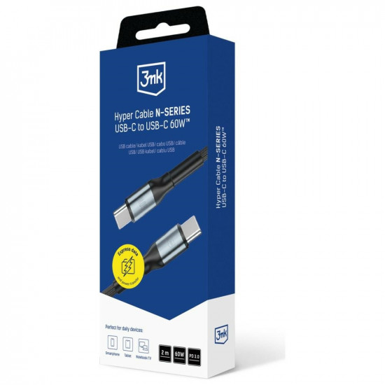 Kabel 3MK Hyper Cable N-SERIES USB-C do   USB-C 2m 20V/3A 60W czarny
