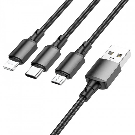 Borofone Data Cable (BX72 3 in 1) USB A to Micro USB, Type C, Lightning, Universal, 2A, 1m Black