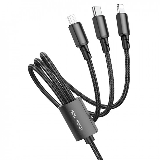 Borofone Data Cable (BX72 3 in 1) USB A to Micro USB, Type C, Lightning, Universal, 2A, 1m Black