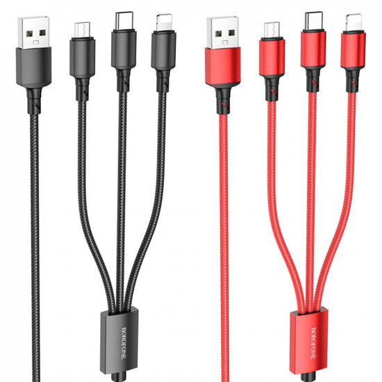 Borofone Data Cable (BX72 3 in 1) USB A to Micro USB, Type C, Lightning, Universal, 2A, 1m Black