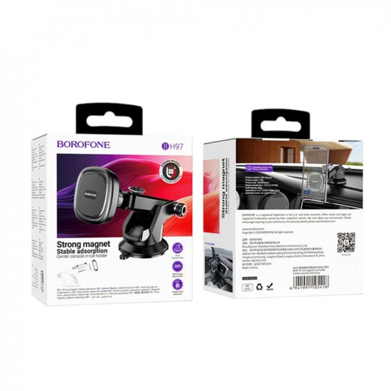 Borofone Car Holder Ice (BH97) Magnetic, with Suction Cup, for Dashboard/Windshield, 360° Adjust Black Gray