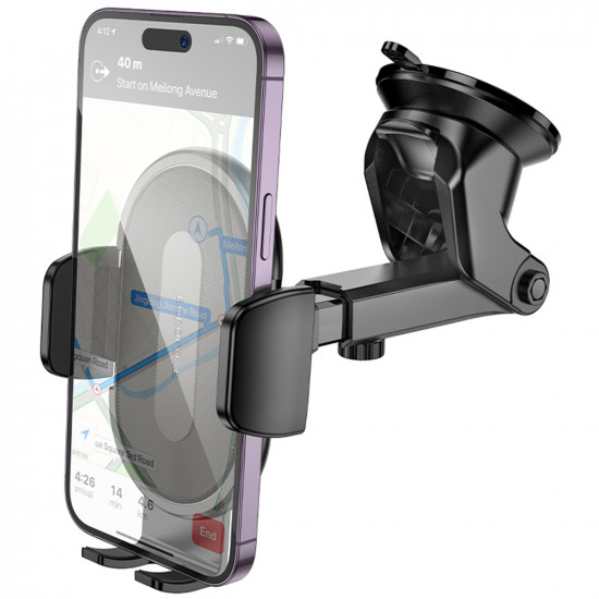 Borofone Car Holder Rio (BH134) for Dashboard/Windshield, 360° Adjust, ABS, Silicone, 4.5–7" Black