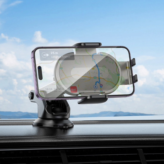 Borofone Car Holder Rio (BH134) for Dashboard/Windshield, 360° Adjust, ABS, Silicone, 4.5–7" Black