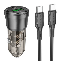 Borofone Car Charger Journey (BZ25) Type C Cable Included, Dual Port, USB C + USB, 38W, for DC 12 24V Black/Transparent