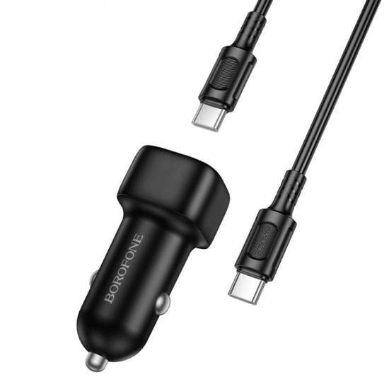 Borofone Car Charger Cloud (BZ34B) Type C Cable Included, Type C + USB A, PD20W, QC3.0, Dual Port, 38W, ABS Black