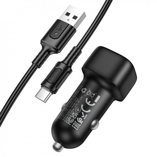 Borofone Car Charger Cloud (BZ34) USB A/C Cable Included, Single Port USB A, 18W (QC/FCP/AFC), ABS, for DC 12 24V Black