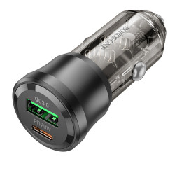 Borofone Car Charger Journey (BZ25) USB, Type C, Fast Charge, Dual Port, PD20W, QC3.0, 38W Transparent / Black