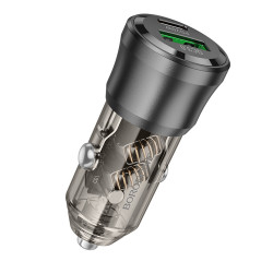 Borofone Car Charger Journey (BZ25) USB, Type C, Fast Charge, Dual Port, PD20W, QC3.0, 38W Transparent / Black