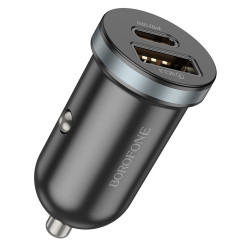 Borofone Car Charger Scenery (BZ22) USB, Type C, Fast Charge, Dual Port, PD30W, QC3.0, PC, Aluminum Black