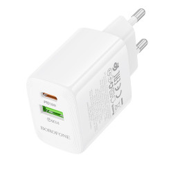 Borofone Wall Charger Fuente (BN29) Dual Port, USB + Type C, PD30W, QC3.0, GaN Technology White