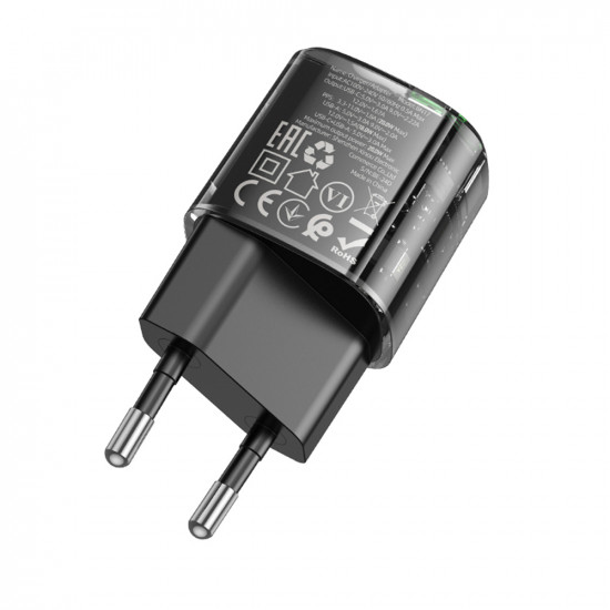 Borofone Wall Charger Sunlight (BN17) Dual Port, USB C + USB A, 5V/3A, PD20W, QC3.0 Transparent/Black