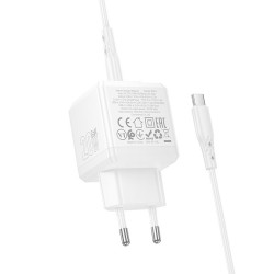 Borofone Wall Charger Intenso (BN19) Type C Cable Included, Dual Port, USB + Type C, PD20W, QC3.0, 5V/3A White